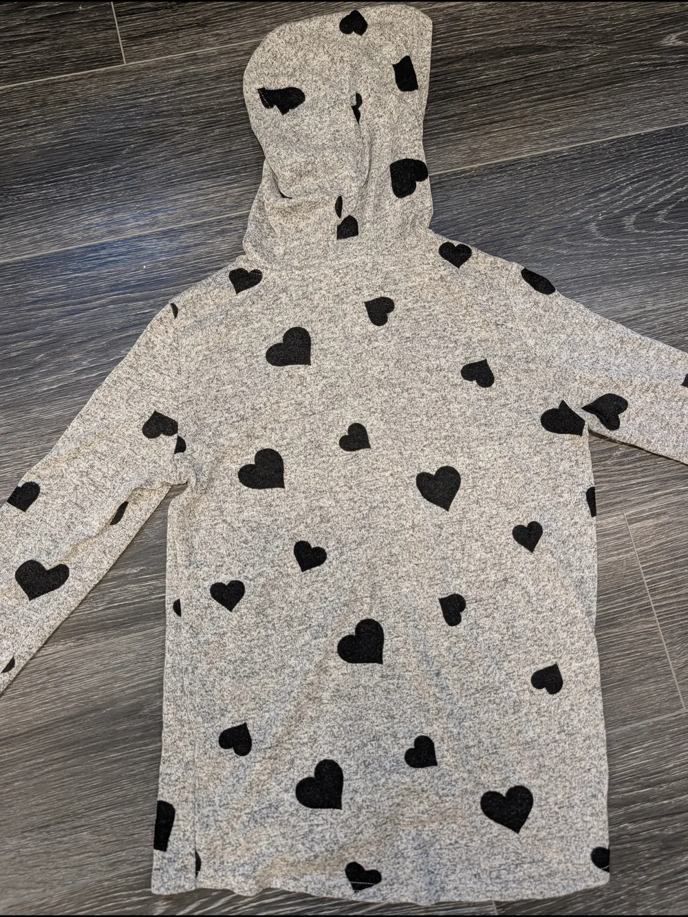 Kids Gray Hoodie Shirt with Black Hearts and Sparkle LOVE